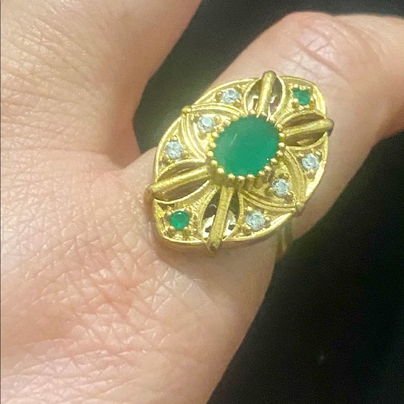 Deco 1.50ctw Emerald & Diamond Cut Sapphires Ring - Picture 3 of 4